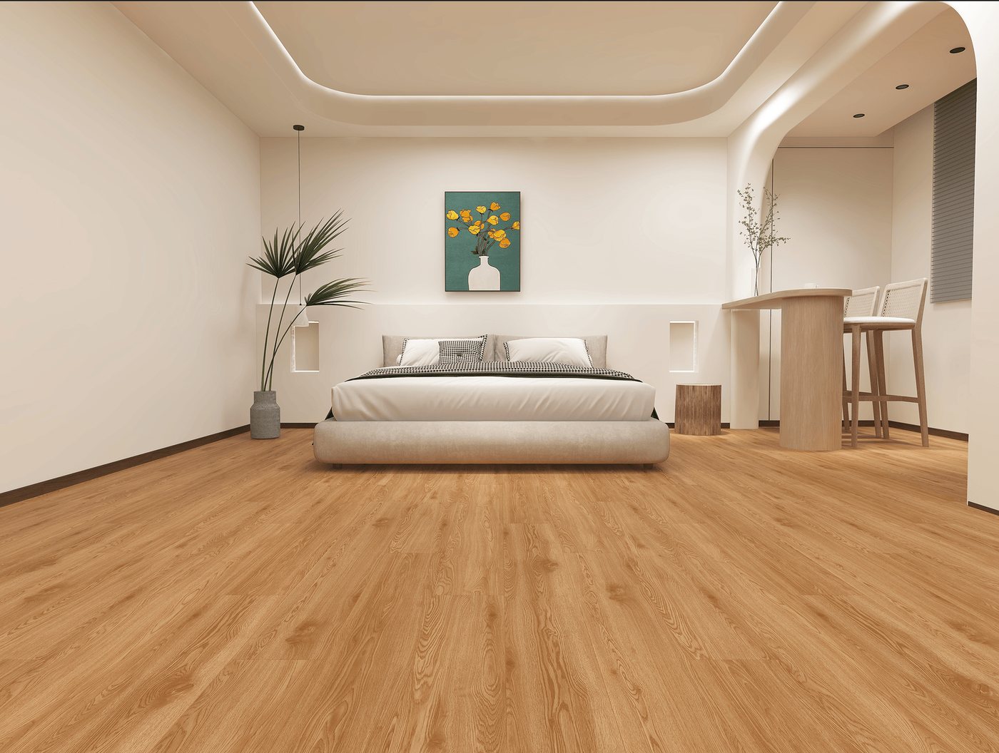 Soundstop acoustical wood-look flooring in a multifamily bedroom