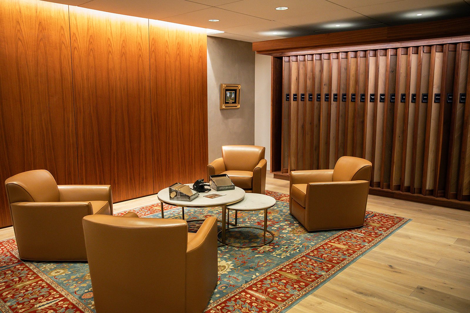 Valencia Hardwoods Austin showroom with full-size European oak sample planks